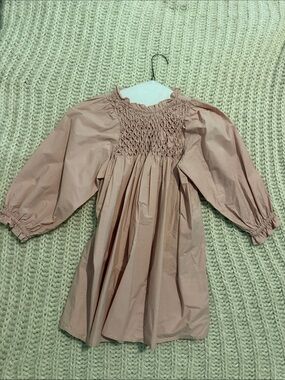 Zara Dusty Rose Smocked Puff-Sleeve Girls Dress